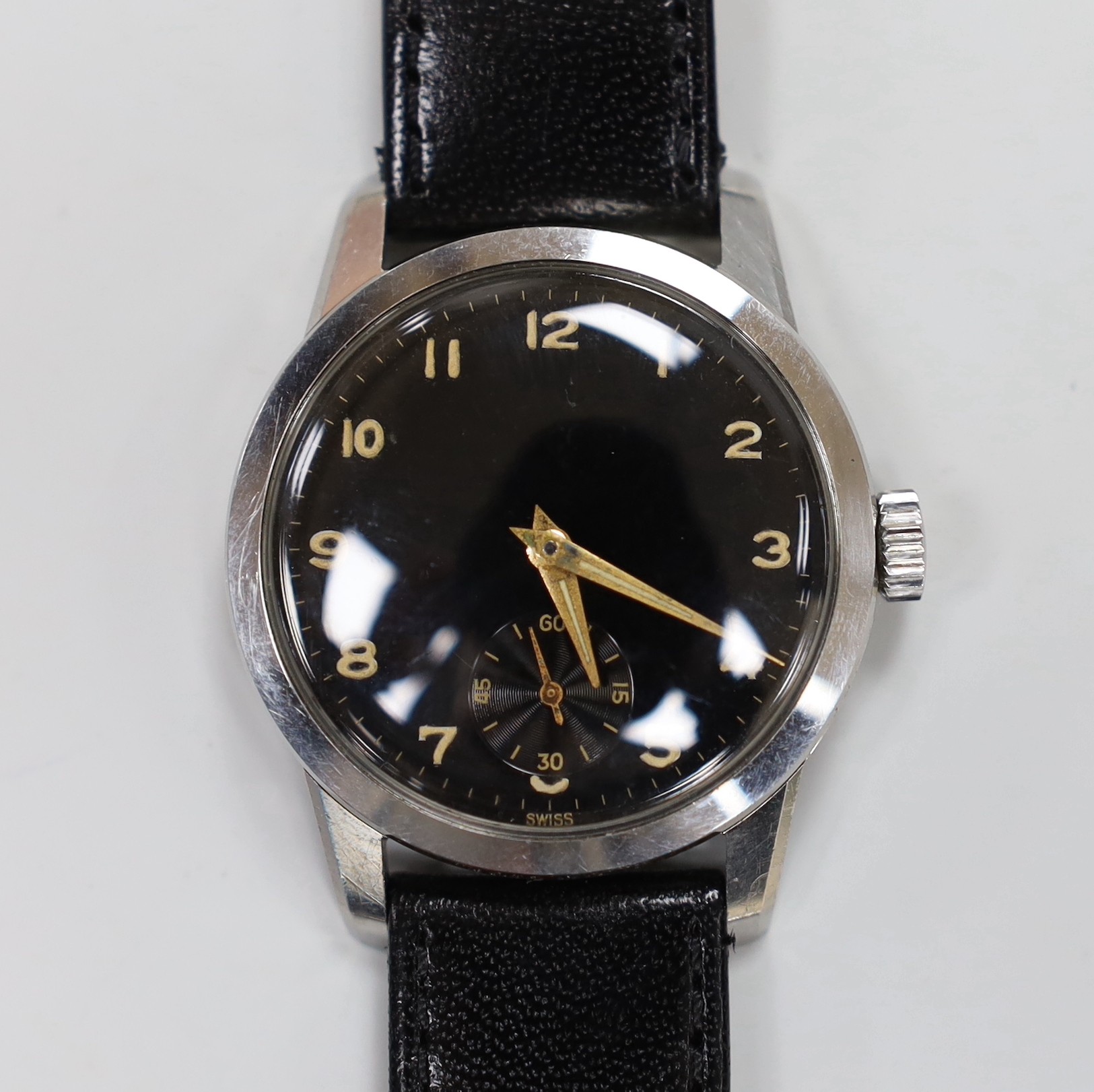 Two gentleman's wrist watches including steel and gold plated Rotary and a Rolex watch box.